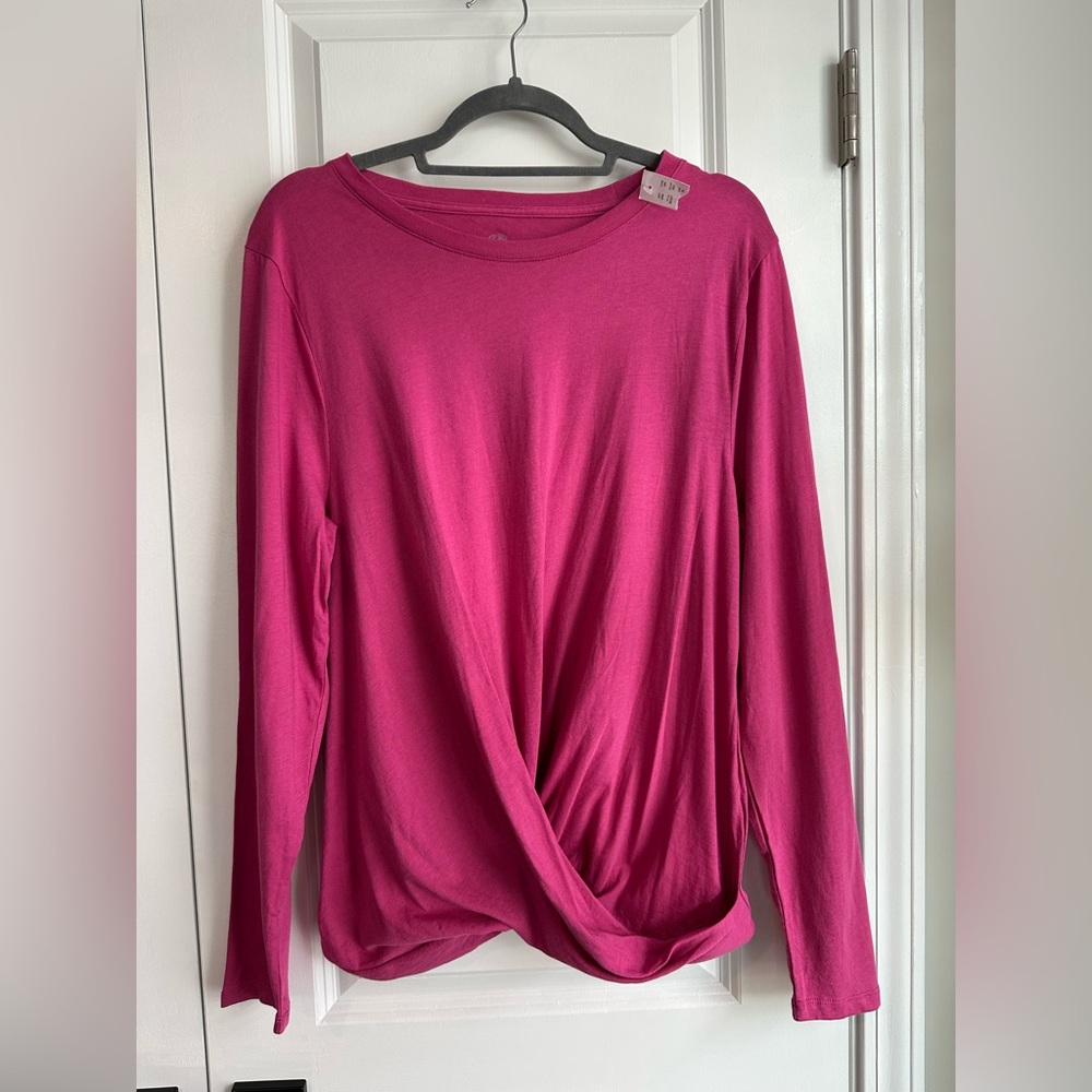 J. Crew Broken In-Jersey Twist-Front Long Sleeve T-Shirt Icy Rose NWT Sz XL